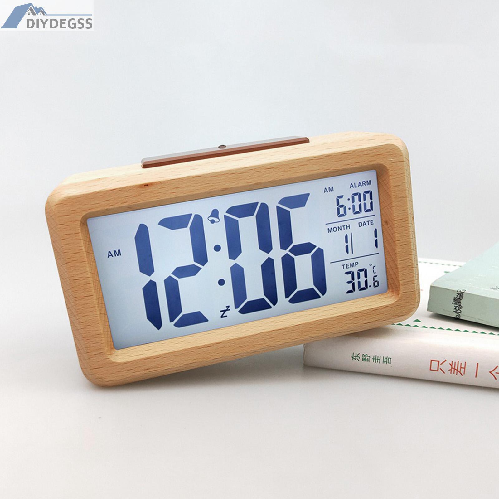 Digital Alarm Clock, Wooden Time Display Battery Operated Electronic Clocks