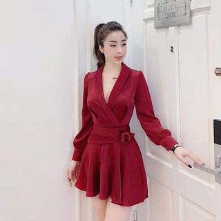 Jum giả váy cổ vest cột nơ sang chảnh