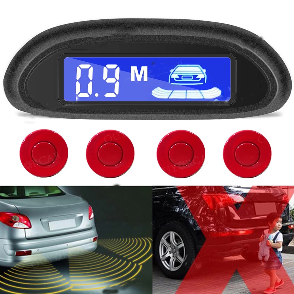 12V DC Hệ thống báo động radar lùi xe nhỏ Màn hình LCD Bộ radar đỗ xe tự động Beep với 4 cảm biến