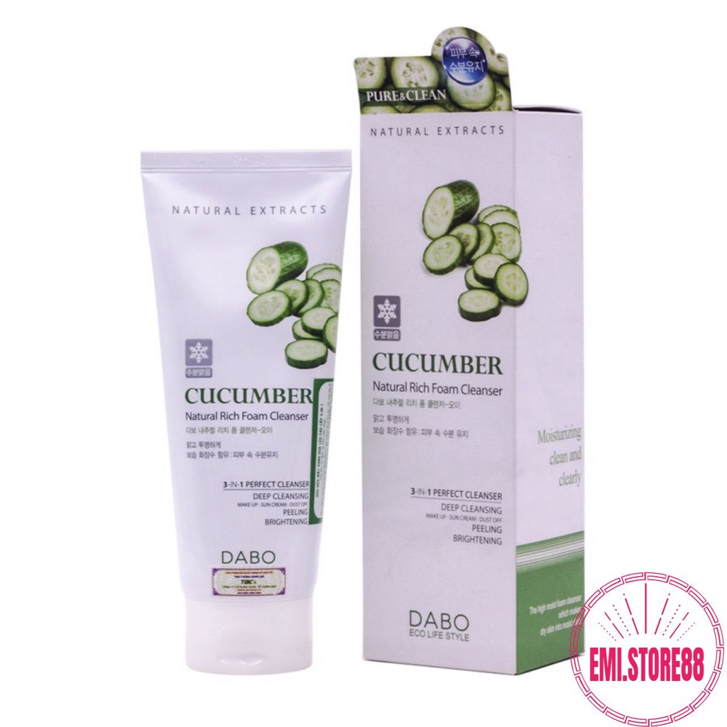 Sữa Rửa Mặt Dabo Hàn Quốc Tinh Chất Dưa Leo 3 in 1 cao cấp ,giúp làm mờ vết nám và tàn nhang, giảm nếp nhăn