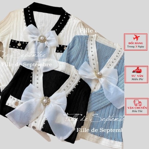 Áo len tay dài nữ cổ nơ đính đá công sở kiểu dáng ulzzang Hàn Quốc thời trang nữ yolo fashion