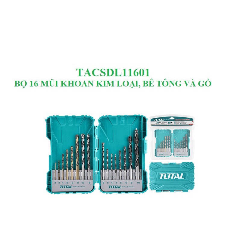 TACSDL11601 Bộ 16 mũi khoan kim loại, bê tông và gỗ hiệu Total