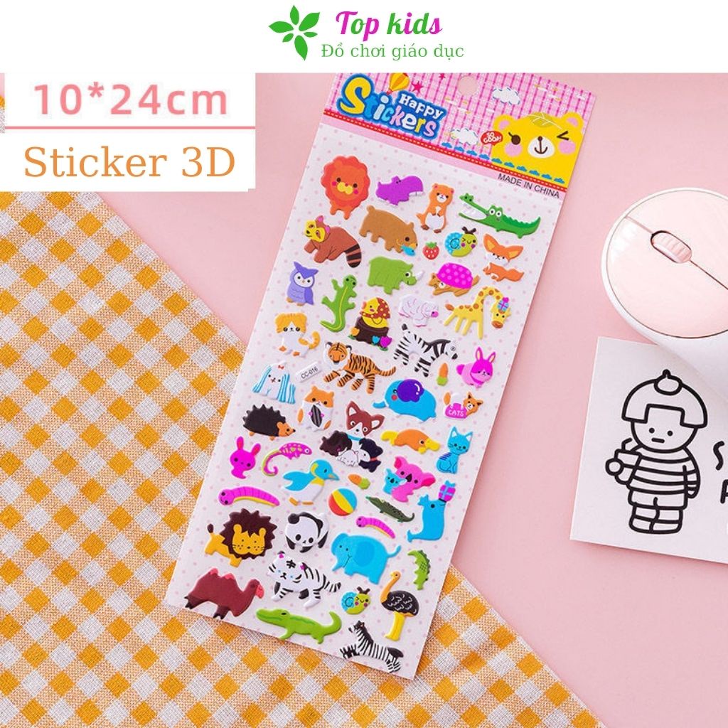 Sticker cute hình dán dễ thương nổi 3D kích thước 24 x10cm nhiều mẫu đa dạng cho bé trai bé gái - TOPKIDS