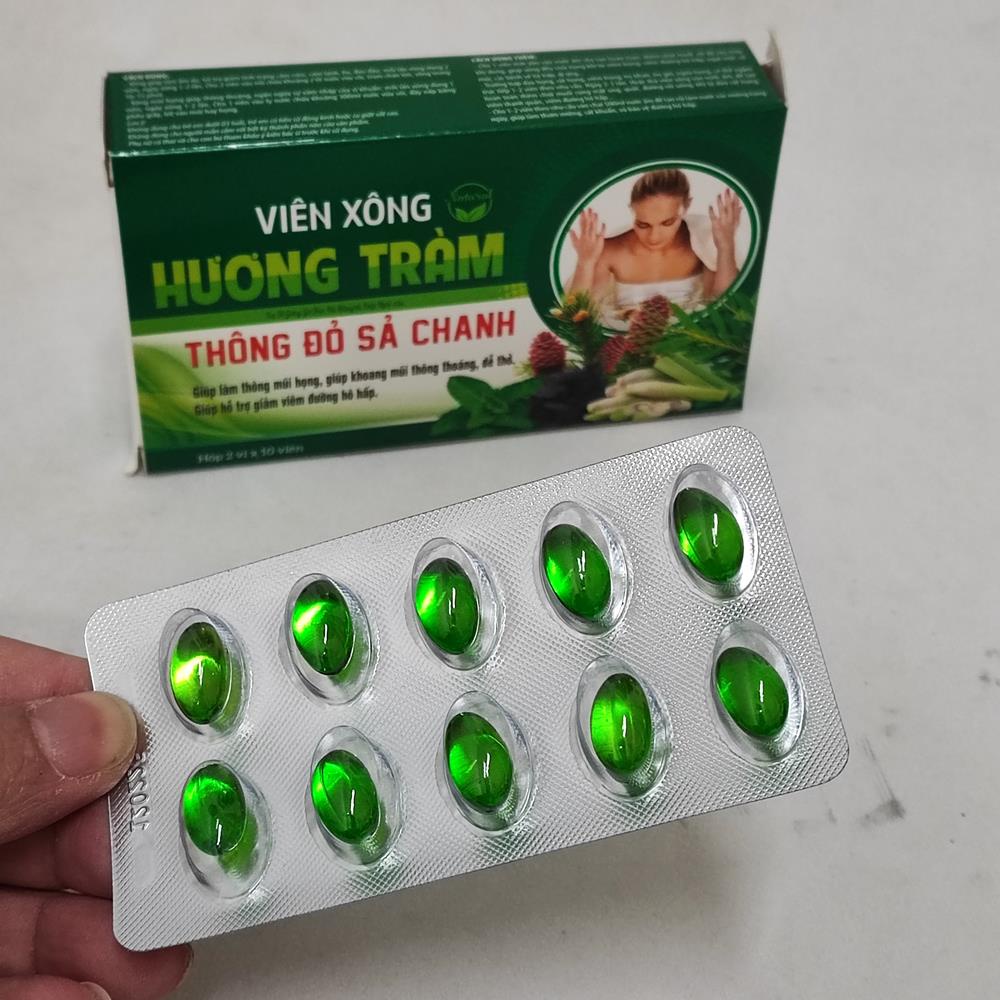 Viên tinh dầu xông mũi họng Sả chanh Tràm Gừng ..dùng trực tiếp pha vào nước-Hộp 20 viên- mã 45001