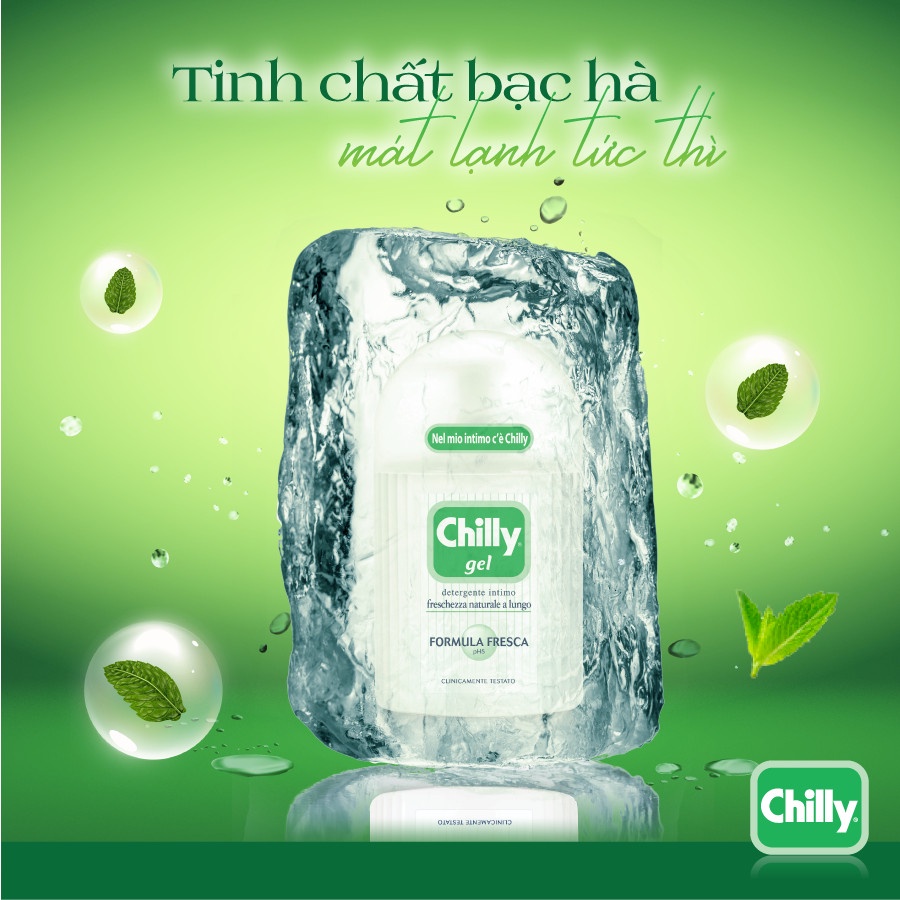 Dung dịch vệ sinh phụ nữ Chilly làm sạch và dưỡng ẩm, chiết xuất bạc hà ngừa vi khuẩn, ngăn mùi hiệu quả 200ml