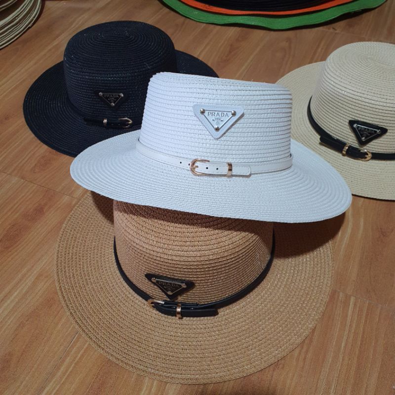 Mũ cói đi biển vành nhỏ đai da tag prada cao cấp siêu hot