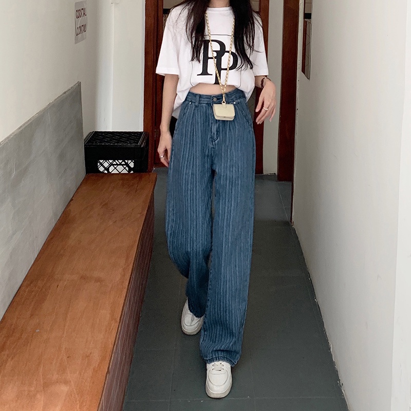 Quần Jeans Nữ Lưng Cao Ống Rộng Plus Size Thời Trang