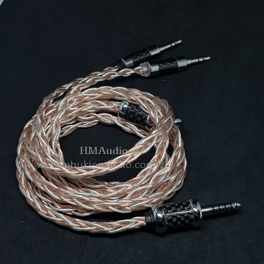 Dây tai nghe Hybrid đồng và đồng mạ bạc 7NOCC Litz 24AWG 1.2mm tết 8 - Connector Hifiman Dual 3.5mm