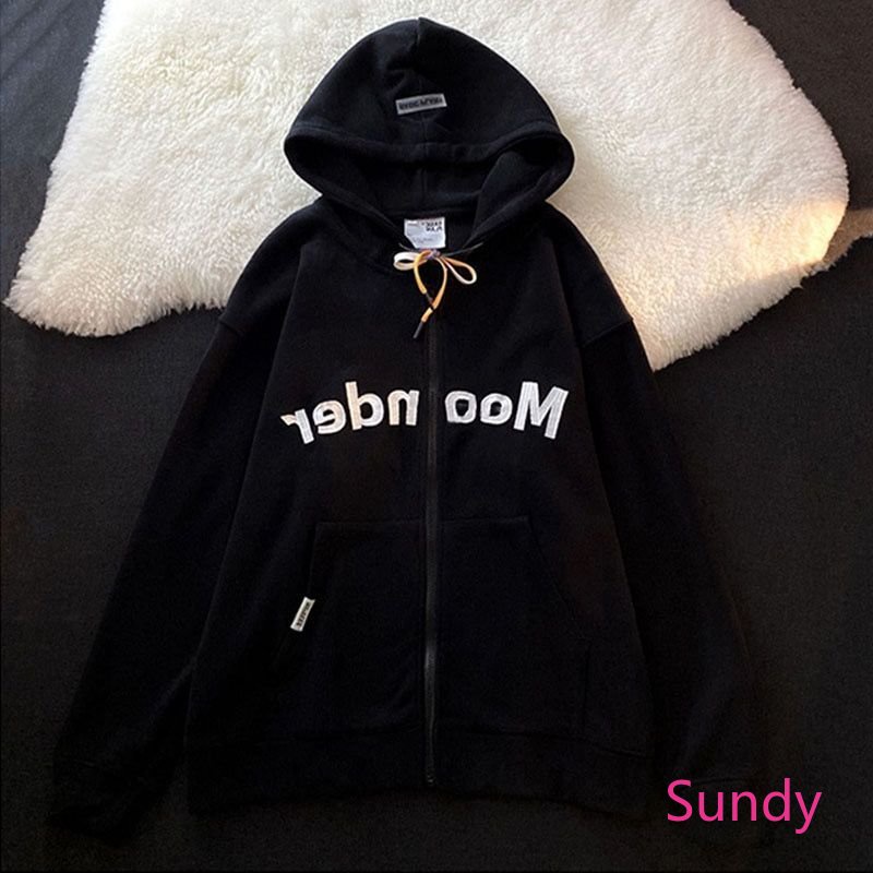 Áo Khoác Hoodie Dáng Rộng Thêu Chữ Plus Size Cho Nữ