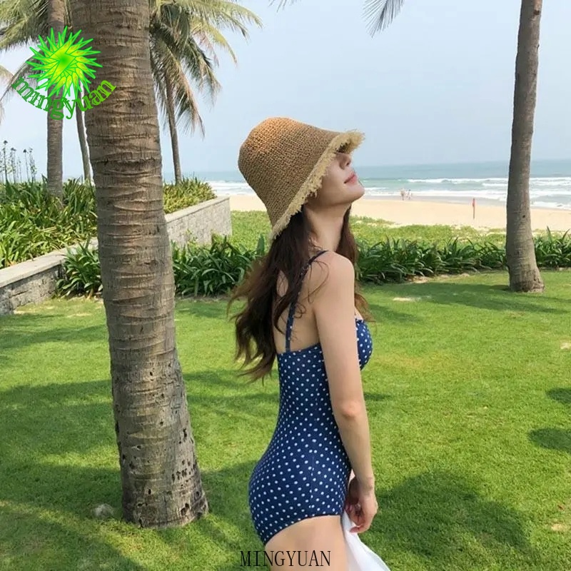Bộ Đồ Bơi Một Mảnh Che Bụng Họa Tiết Chấm Bi Màu Xanh Dương Thời Trang Quyến Rũ Cho Nữ