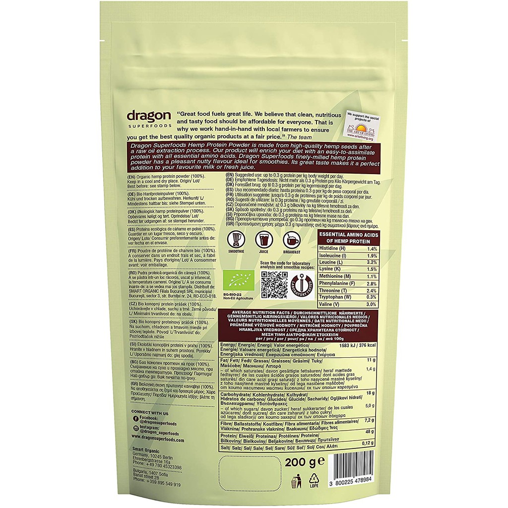 Protein hạt gai d.ầ.u hữu cơ 200g Dragon Superfoods