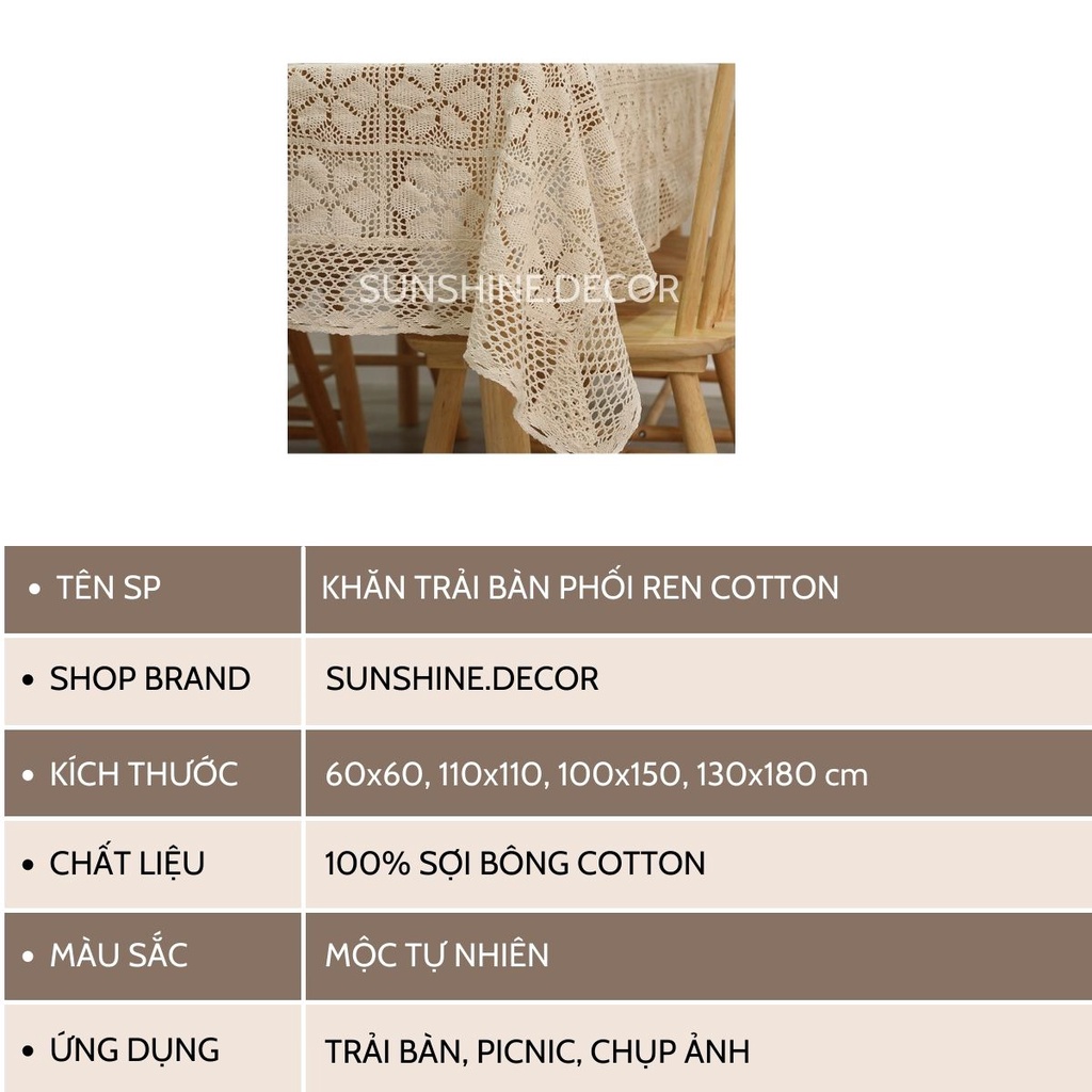 Khăn trải bàn ren Vintage phối hoa chất liệu cotton phong cách trang nhã cổ điển-Cotton3