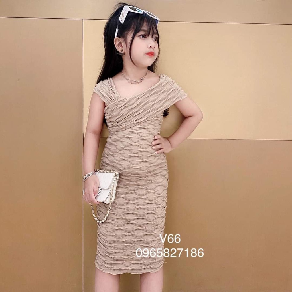 Váy Body lệch vai Thun xốp vẩy cá cho bé gái