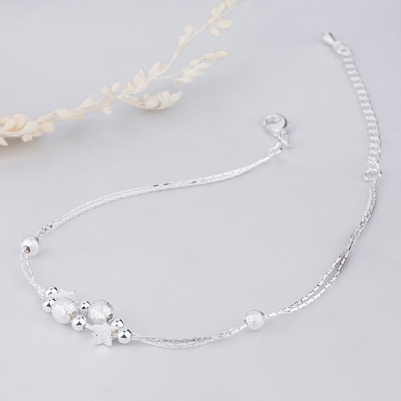 Lắc chân ngôi sao và hạt cườm bi tròn mạ bạc 925 trắng sáng dễ thương style hàn quốc - namimi