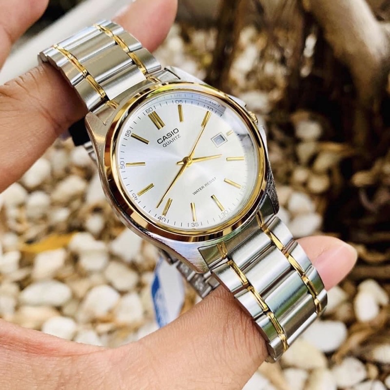 Đồng hồ Nam Casio MTP-1183G-7ADF, đồng hồ chính hãng, dây demi vàng bạc, mặt bạc