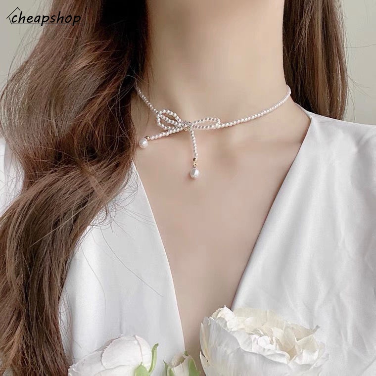 iF YOU Vòng Cổ Choker Đính Nơ Ngọc Trai Thời Trang Hàn Quốc Cho Nữ