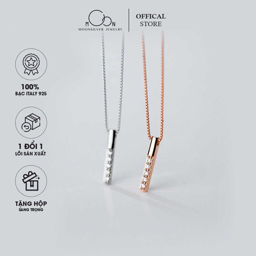 Dây chuyền bạc 925, vòng cổ thanh bạc nạm đá cao cấp Moonsilver