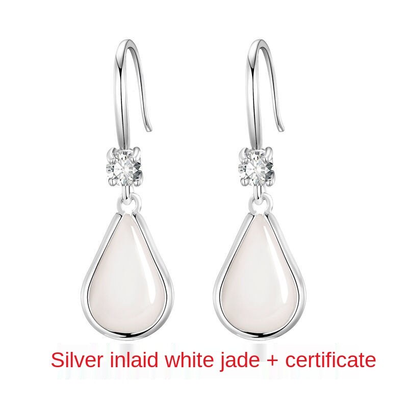 Đôi khuyên tai dài đính ngọc bích giả thời trang cho nữ