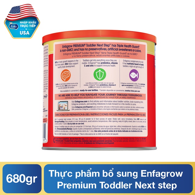 Sữa bột Enfagrow Premium Toddler Next Step (hương sữa tự nhiên) - Nhập khẩu Mỹ Enfa - 680g