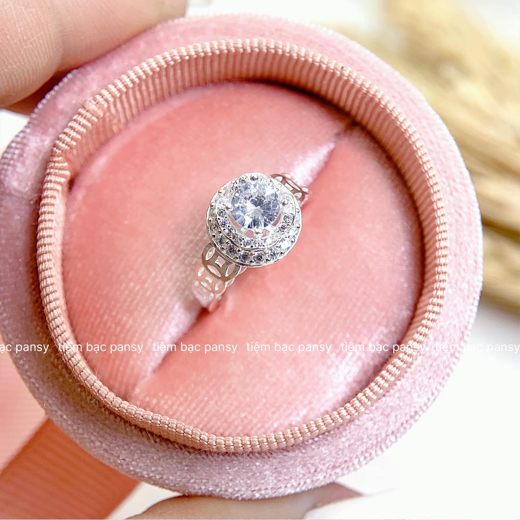 Nhẫn bạc nữ PANSY kim tiền đính đá sang trọng, nhẫn nữ bạc ta chuẩn 925 cao cấp