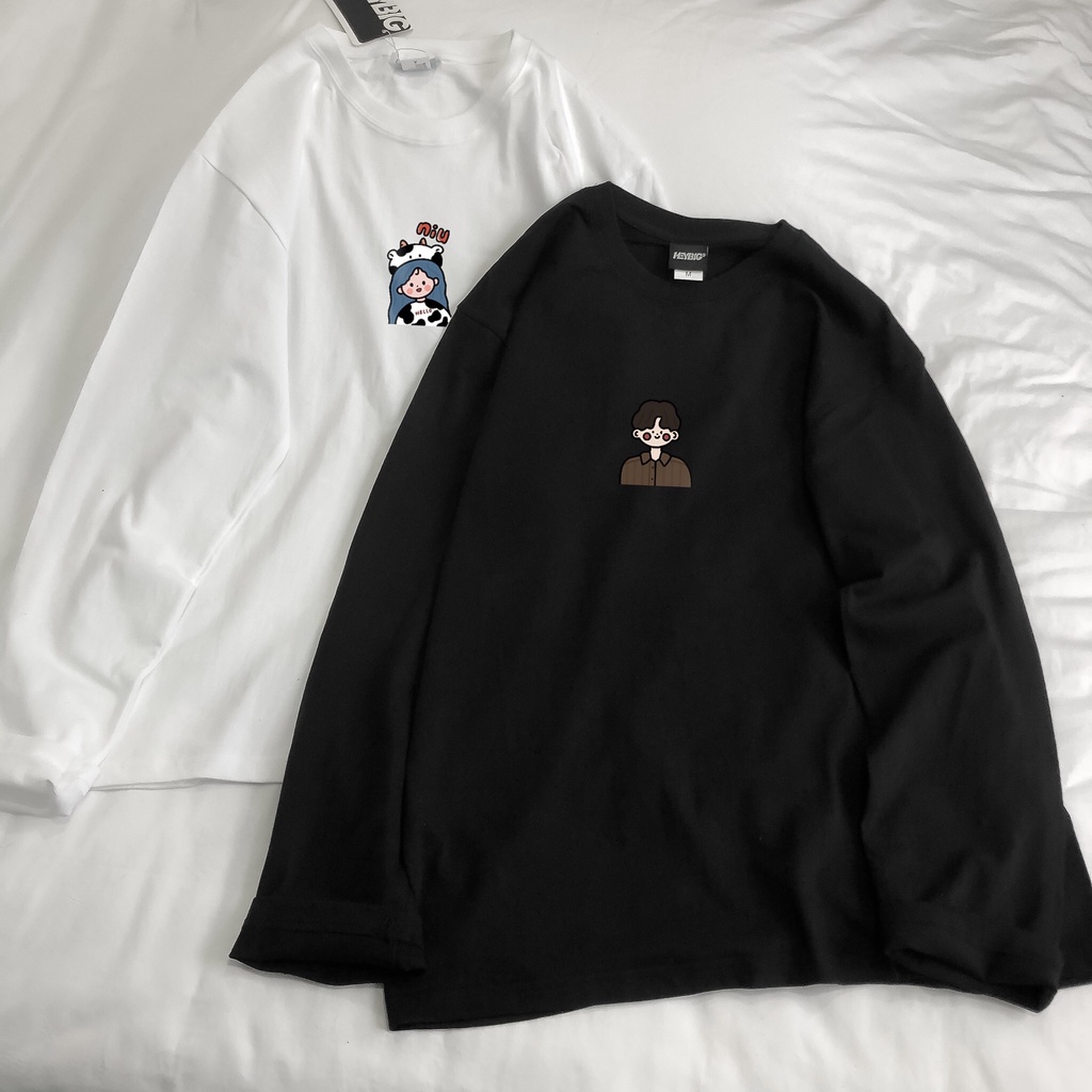 Áo thun dài tay MEANSTORE phông Unisex nam nữ tee oversize form rộng pull Ulzzang Hàn Quốc vải mềm - Hình cặp đôi