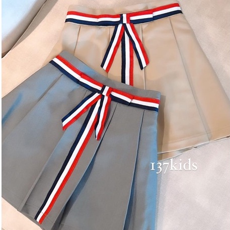 Chân váy xếp ly chữ A bé gái thiết kế 137Kids phối kẻ cạp lưng chun co giãn