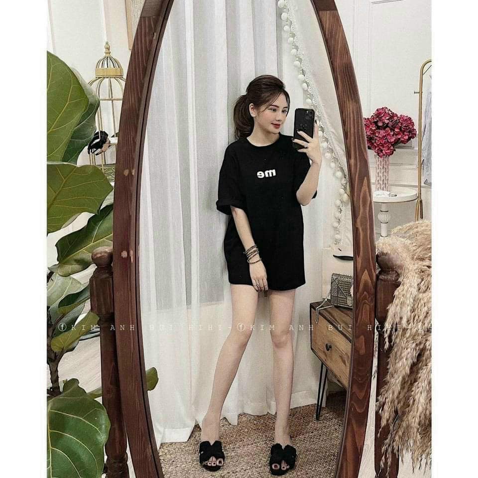 Áo thun nữ ME Quảng Châu from rộng tay ngắn phông unisex dấu quần chất cotton mềm mịn in chữ Me