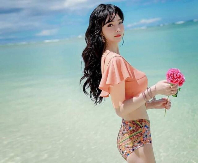 (Có sẵn) Đồ bơi Bikini trễ vai tay lỡ quần hoạ tiết