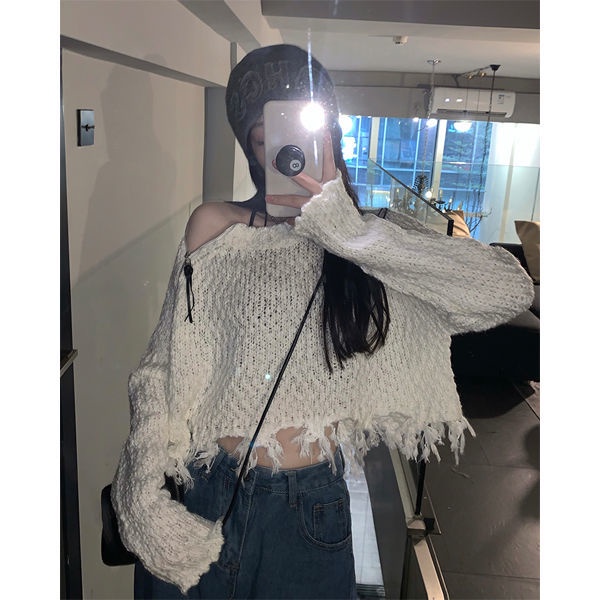▧∋✜Áo Sweater Dáng Rộng Tay Dài Lệch Vai Phối Khóa Kéo Thời Trang Mùa Xuân Hàng Mới 2022 Dành Cho Bạn Nữ