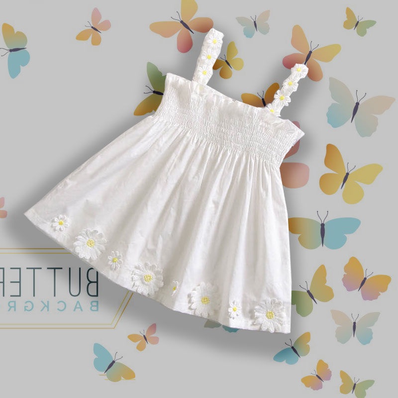 Đầm công chúa 2 dây họa tiết caro phối hoa thời trang cho bé gái