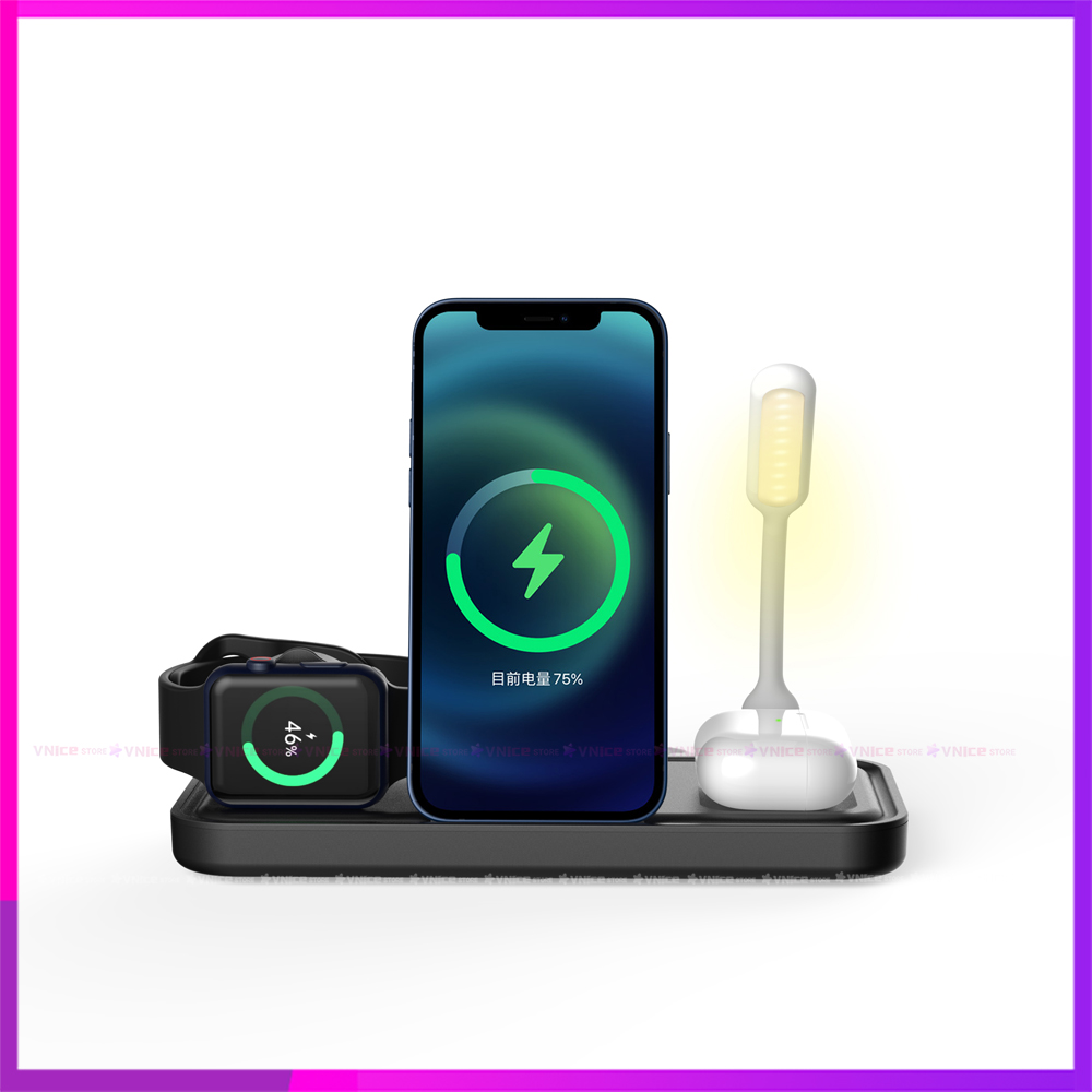 sạc không dây Wireless Charger Qi Certified Fast Charging Station Portable Foldable Charging Dock Compatible iPhone 12/11/11pro/X/XS/XR/Xs Max/8/8 Plus iWatch Series 6/5/4/3/2/1 Airpods Pro