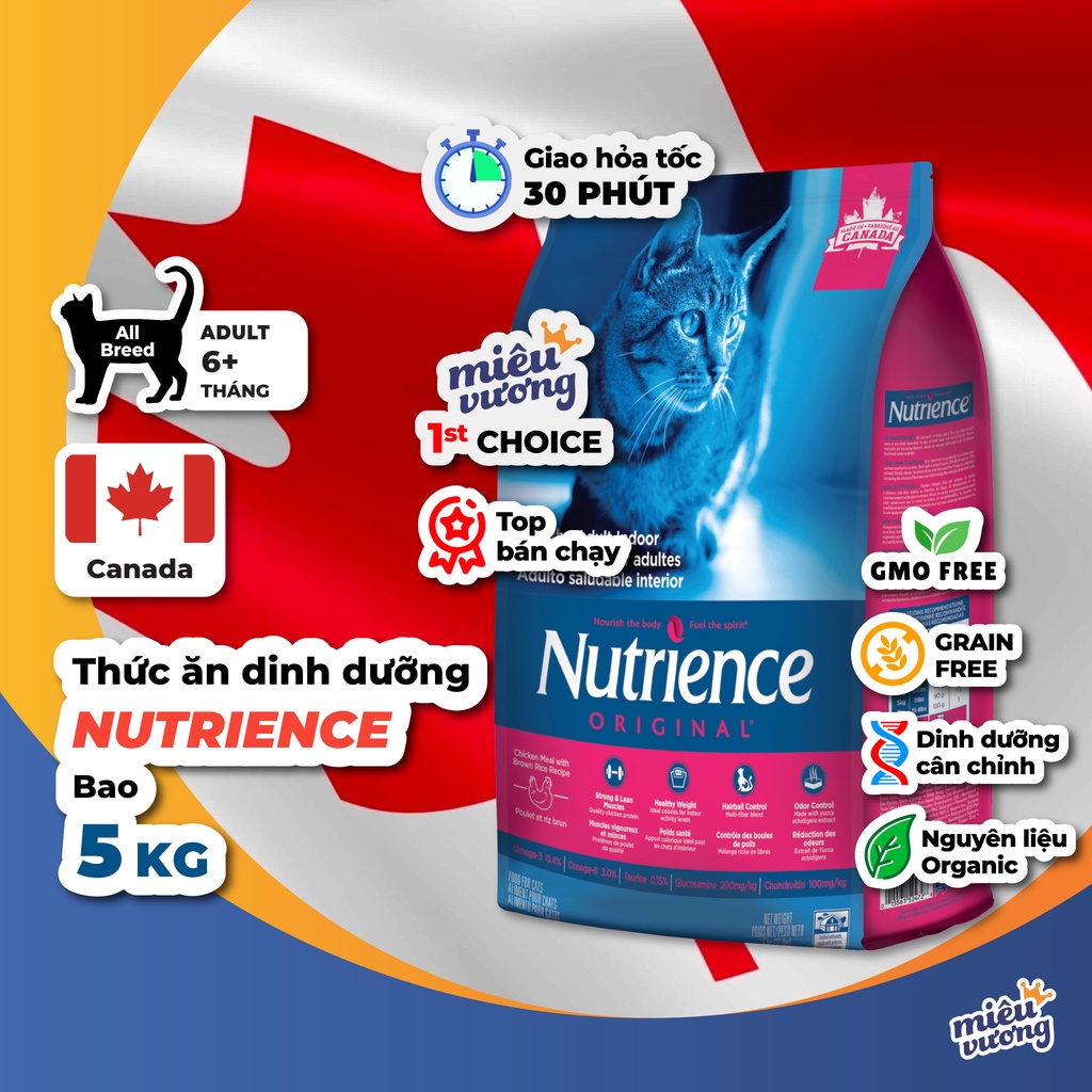 Bao 5kg 2.5kg hạt cao cấp Nutrience Orignal Adult cho mèo lớn