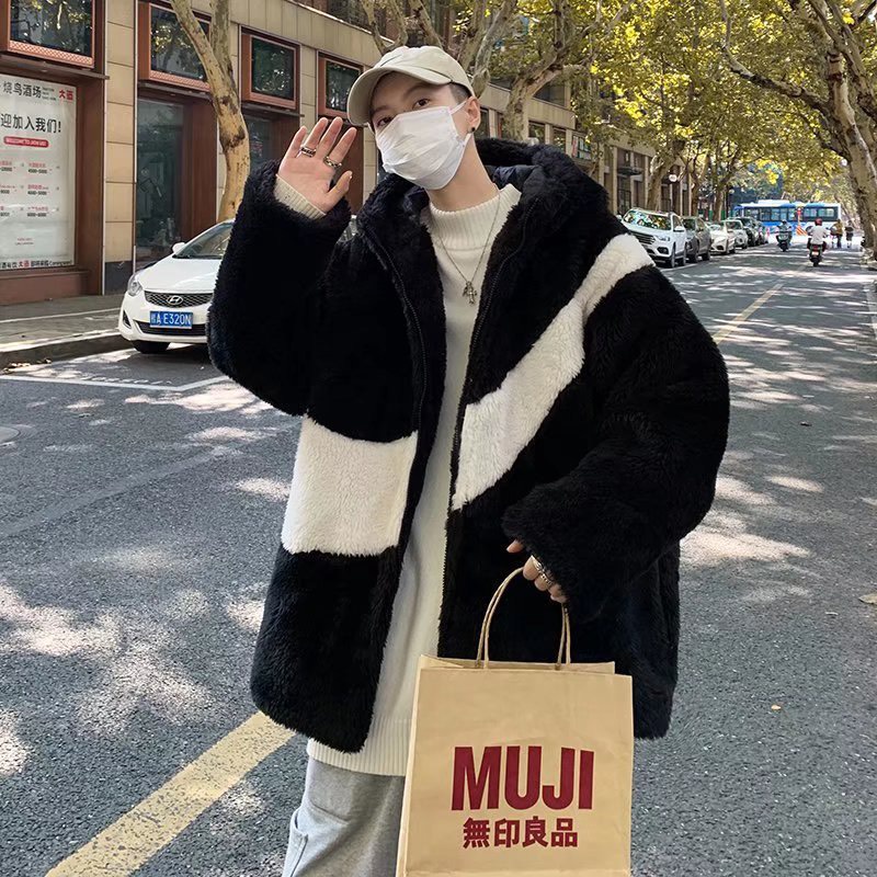 Áo khoác lông có mũ họa tiết NI vảy KUDOSHOP Áo khoác ngoài form rộng 2 màu unisex mặc chống nắng
