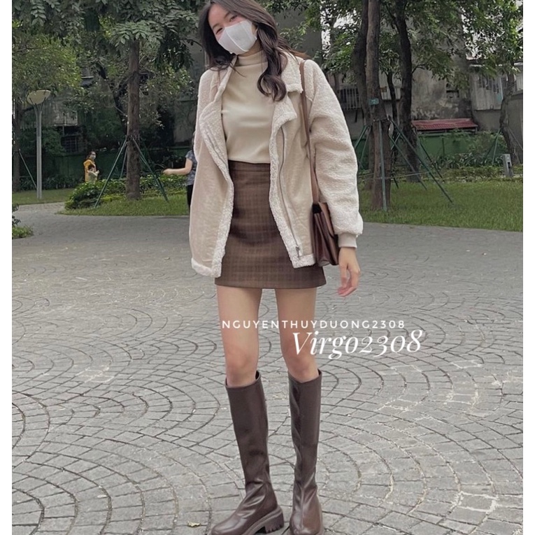 [HÀNG SẴN]ÁO KHOÁC JACKETS DA LỘN CHẦN BÔNG HÀNG QUẢNG CHÂU