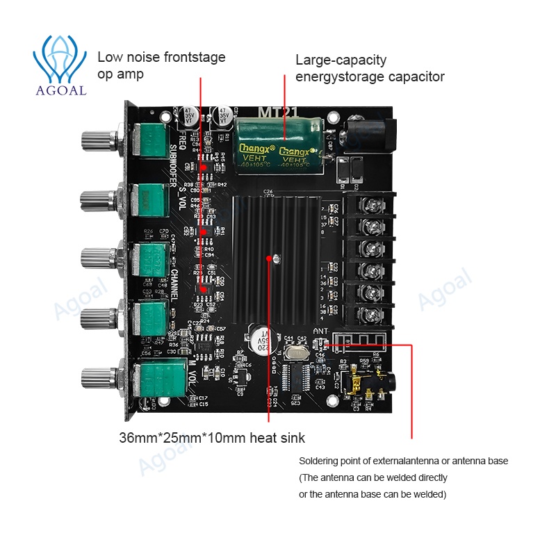 Bảng Mạch Khuếch Đại Âm Thanh Siêu Trầm ZK-MT21 TPA3116 2.1 Kênh Bluetooth 5.0 50WX2+100W AUX