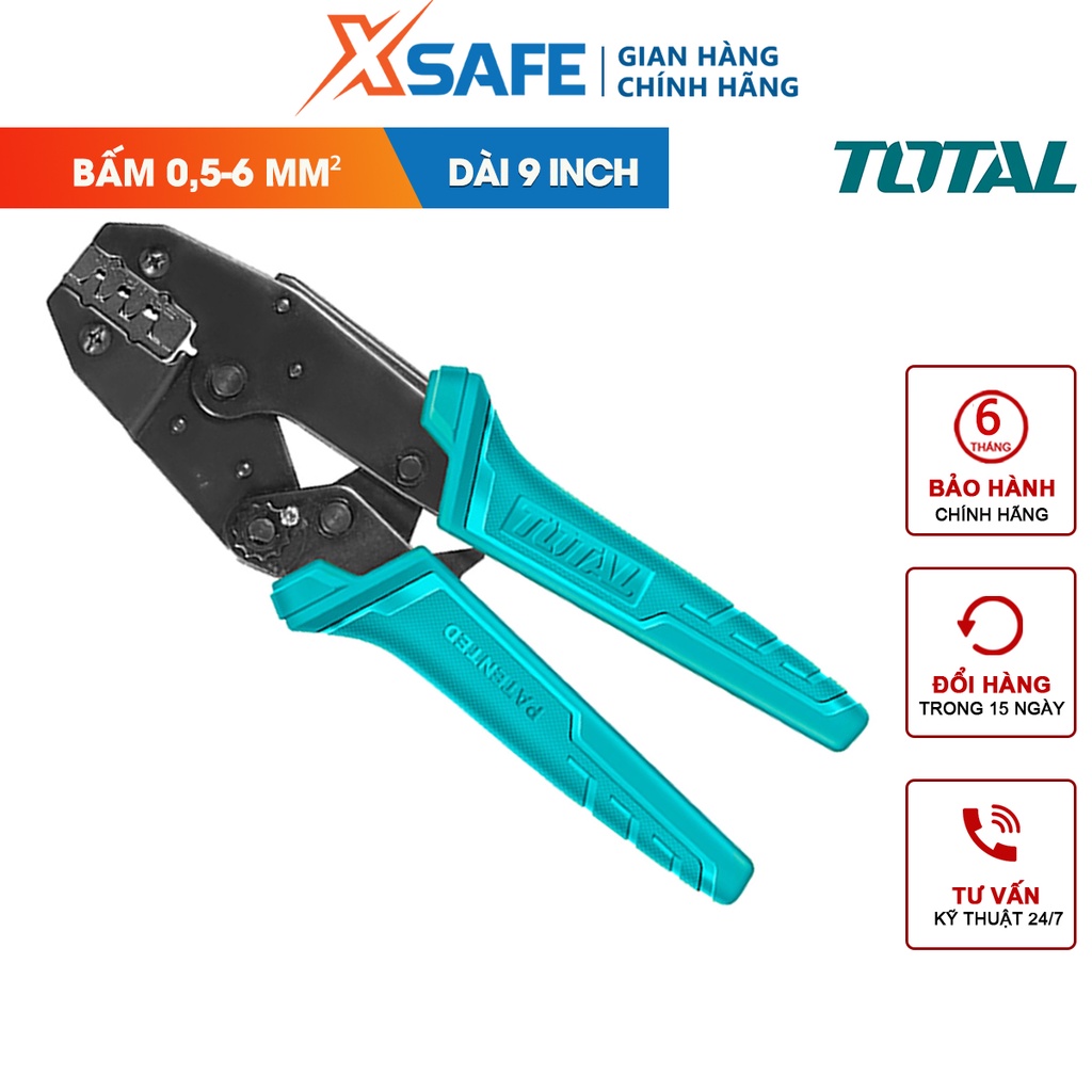 Kềm bấm cos dây điện TOTAL THCPC0506 chiều dài 9inch, phạm vi bấm 0,5-6mm², tay cầm ABS thiết kế độc đáo