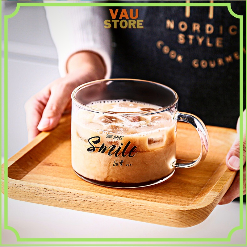 Ly thủy tinh có quai SMILE 400ml cốc thủy tinh đẹp chịu nhiệt uống nước cafe trà