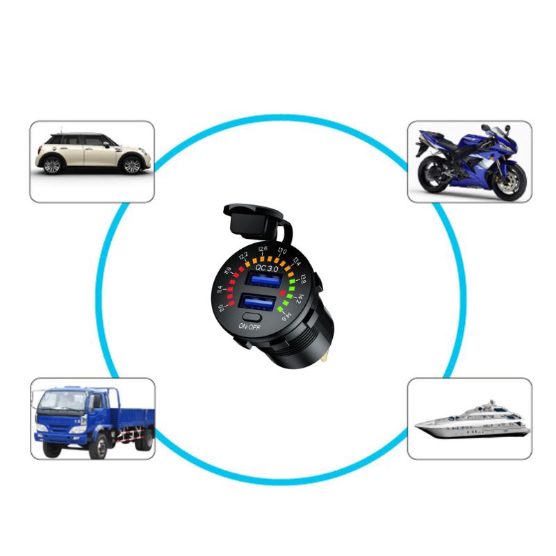 Củ Sạc Nhanh Qc3.0 12v 24v Có Đèn Led Cho Xe Hơi