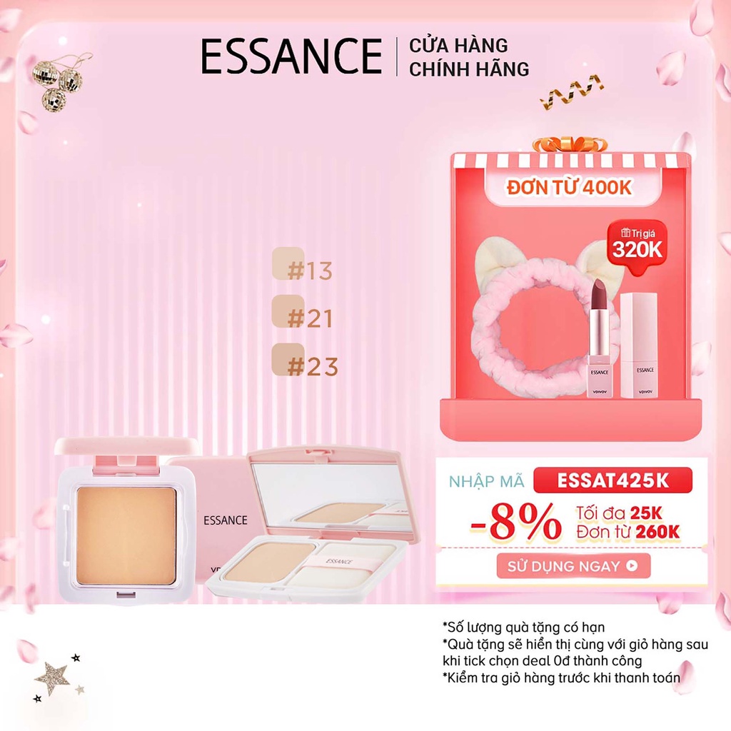 Combo trang điểm mịn mượt lâu trôi Phấn nền Essance Veil Fit Two Way Cake SPF40/PA++ 7g và Phấn phủ Silky Pact 11g