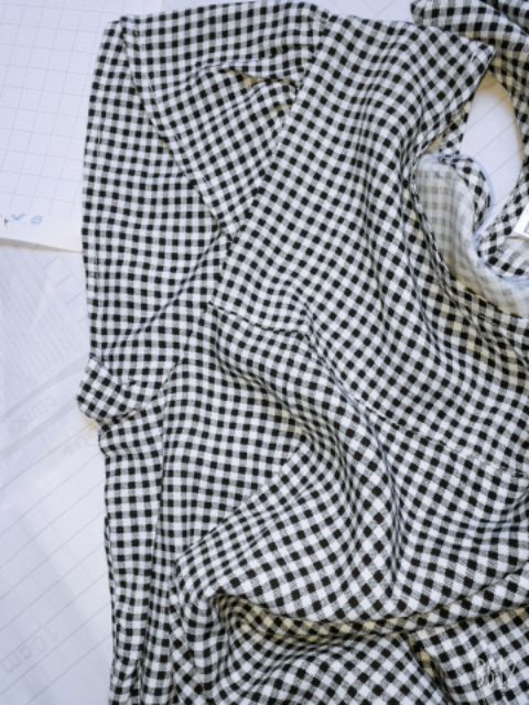 (Ảnh thật)Bộ lanh kẻ có đính cúc trang trí,bộ lanh mặc nhà tay xếp trẻ trung ,nữ tính | BigBuy360 - bigbuy360.vn