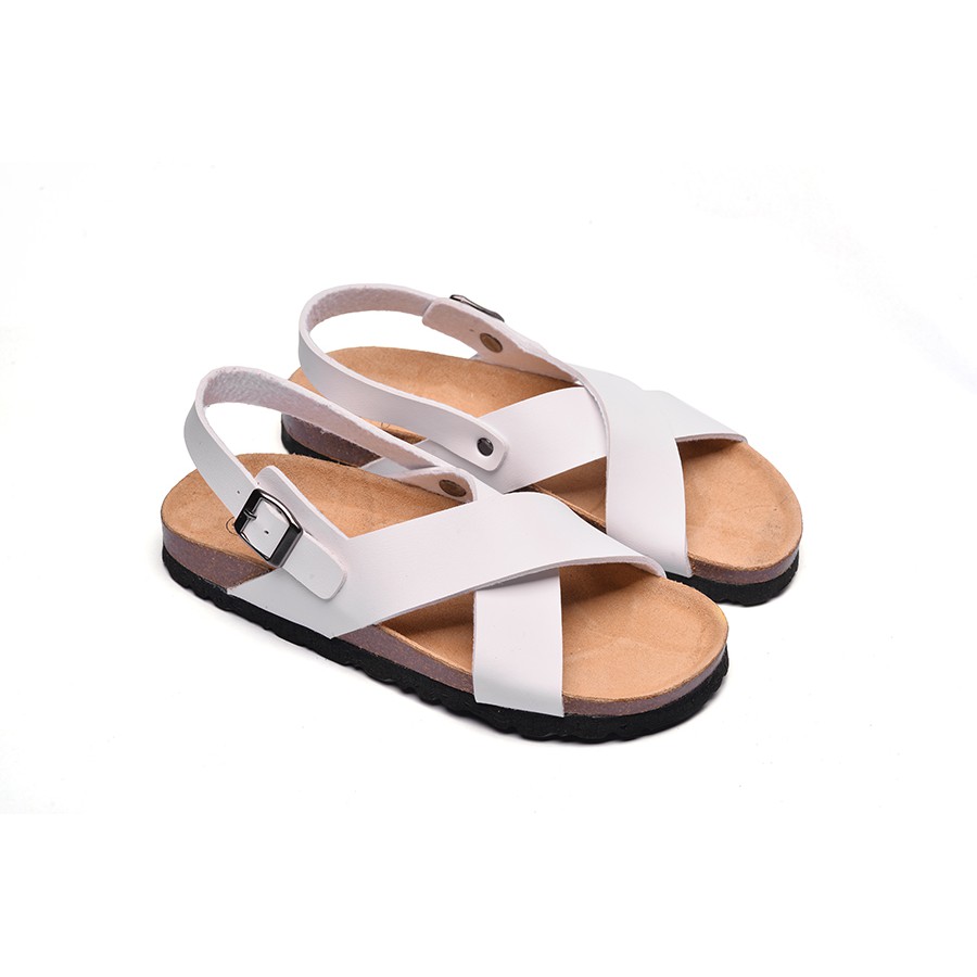 Giày Sandal nữ HuuCuong - quai chéo đế trấu(trắng)