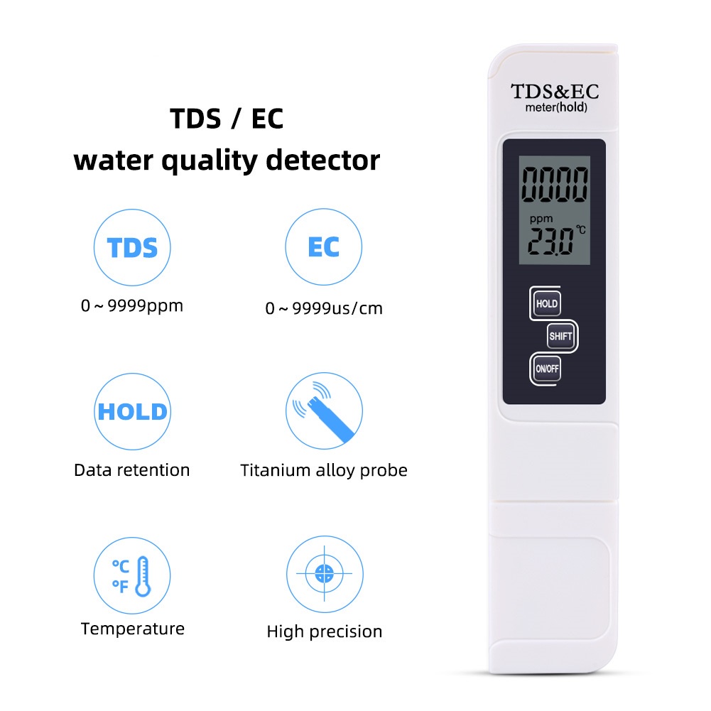 Máy Đo PH Kỹ Thuật Số PH EC TDS Máy Đo Loại Bút Bút Thử Độ Tinh Khiết Của Nước Dụng Cụ Đo Màn Hình LCD Hiển Thị Quỳ Bút Thử Điện