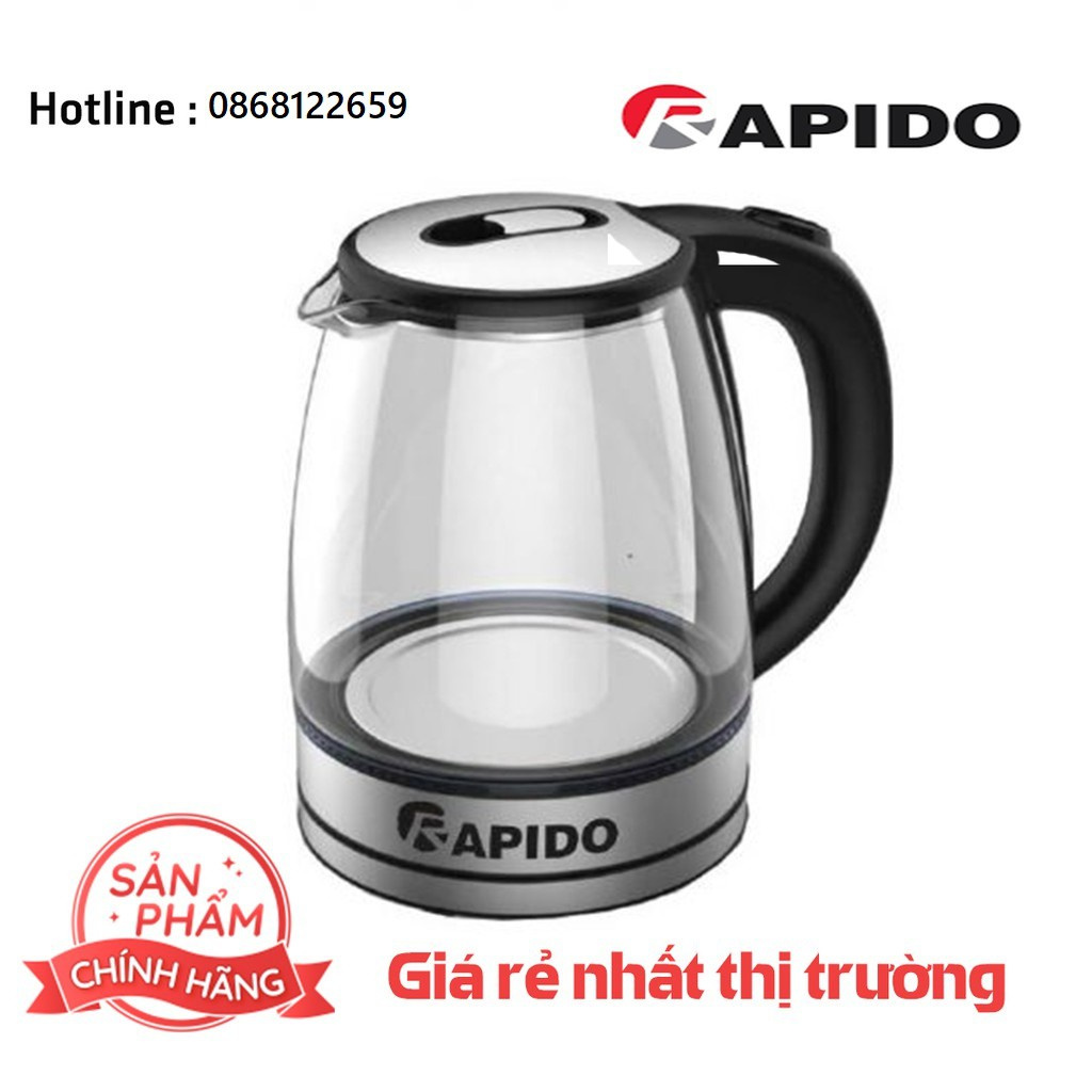 Ấm siêu tốc thủy tinh, bình đun siêu tốc thủy tinh, thân bình trong suốt Rapido RK1818 (1,8 Lít) ()