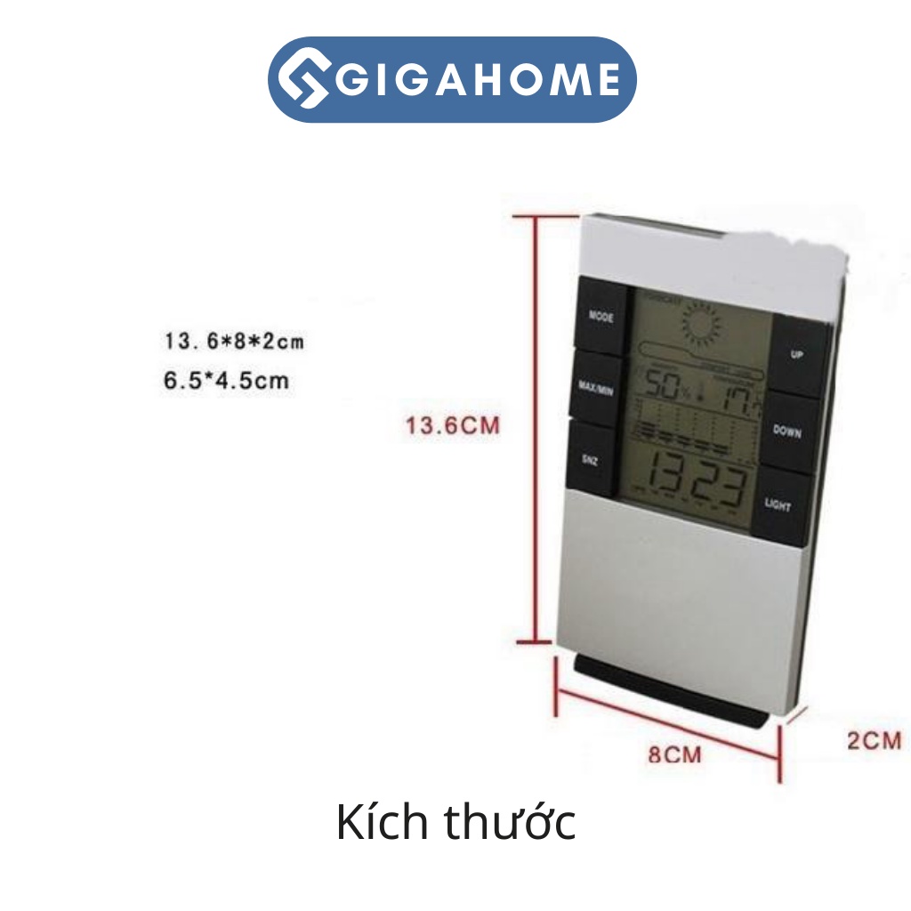 Đồng Hồ Đo Nhiệt Độ Phòng GIGAHOME Có Thời Gian, Báo Thức Màn Hình LCD 5538