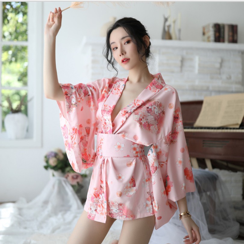 [Che tên] Đồ ngủ Kimono hồng hoa anh đào Nhật Bản