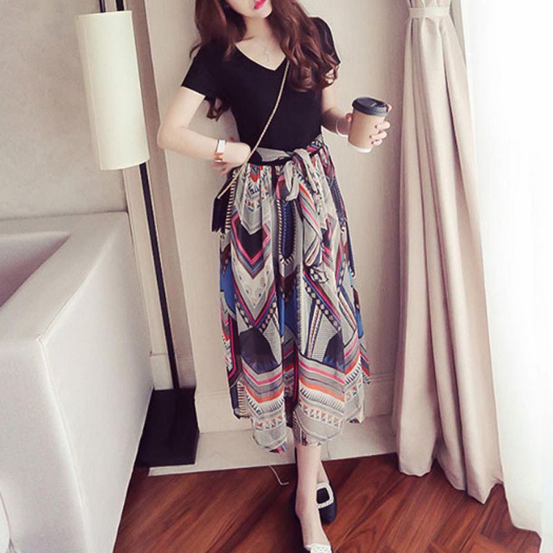 Đầm chiffon in họa tiết phong cách Hàn Quốc thanh lịch