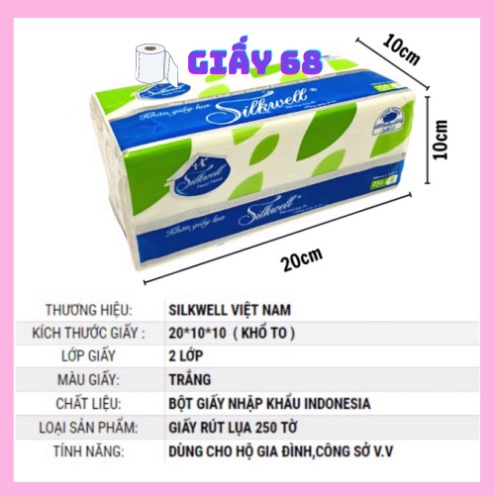 Giấy ăn Silkwell 250 tờ khổ 200, khăn giấy rút lụa siêu mềm mịn không tẩy trắng hàng chính hãng