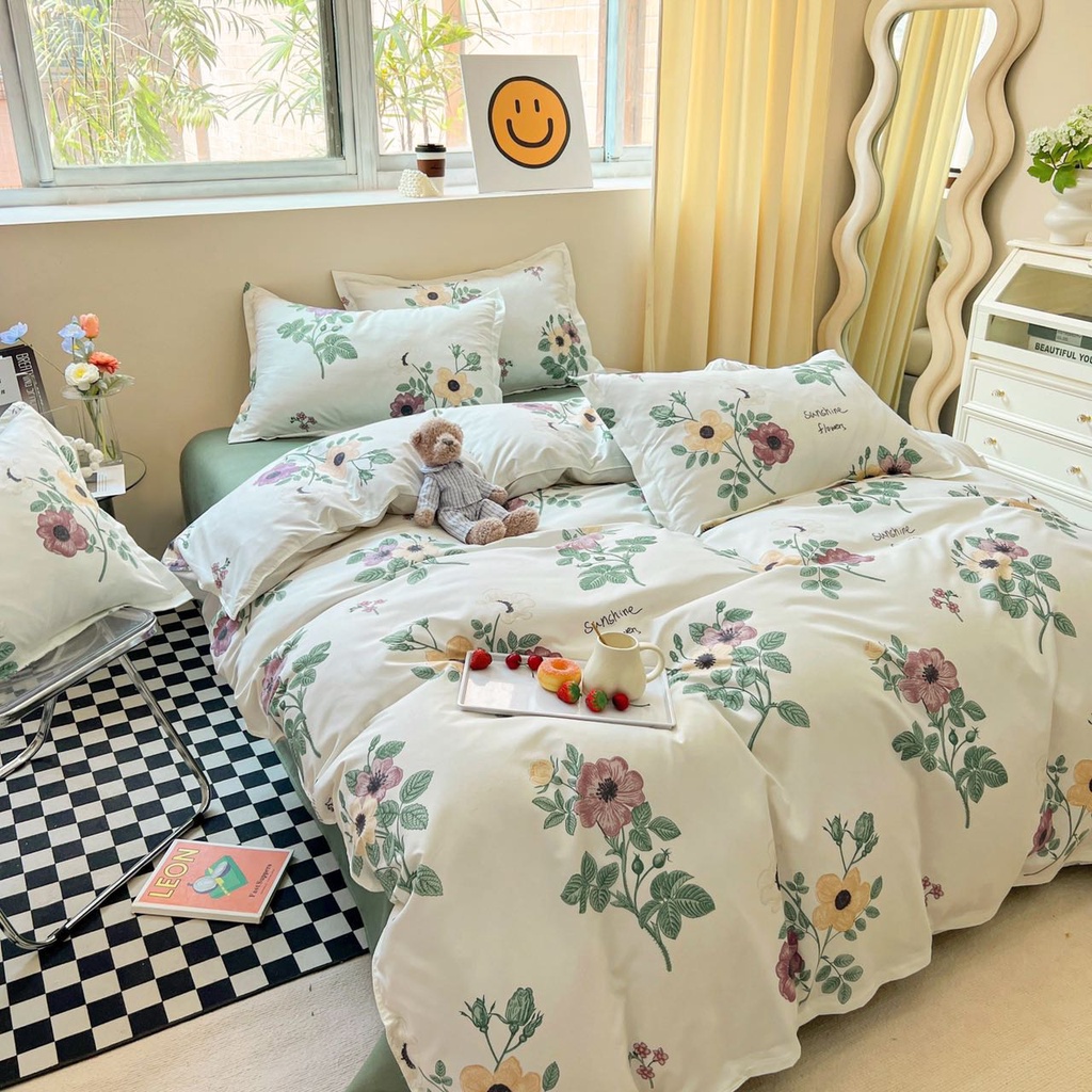 Ga Giường Cotton Poly 1m2 1m6 1m8 Drap Giường Bốn Mùa Nhiều Lựa Chọn,Bo Chun Miễn Phí, mẫu hoa nhí ghi