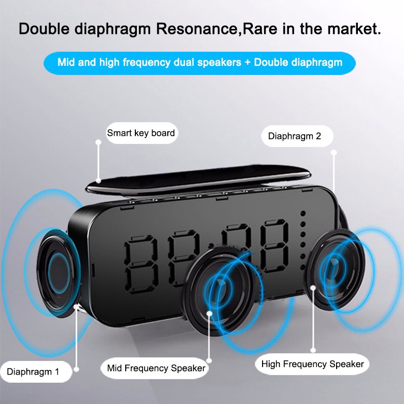 Loa Bluetooth Không Dây Tích Hợp Đồng Hồ Báo Thức Màn Hình LED Hiển Thị Âm Thanh Siêu Trầm