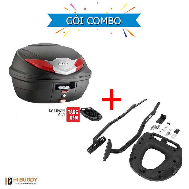 COMBO Thùng GIVI B360N 36lít và Baga GIVI HRV Cao Cấp (Kèm Đế Lắp Thùng)